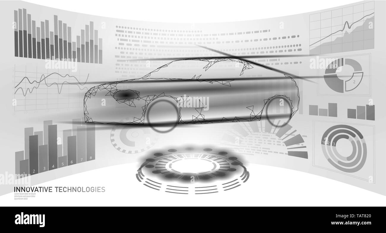 Low Poly Auto automation Diagnose Technologie. Industrial Data Analyse Business factory HUD dispalay Maschine Schweißer. Auto AI Polygon weißes Dreieck Stock Vektor