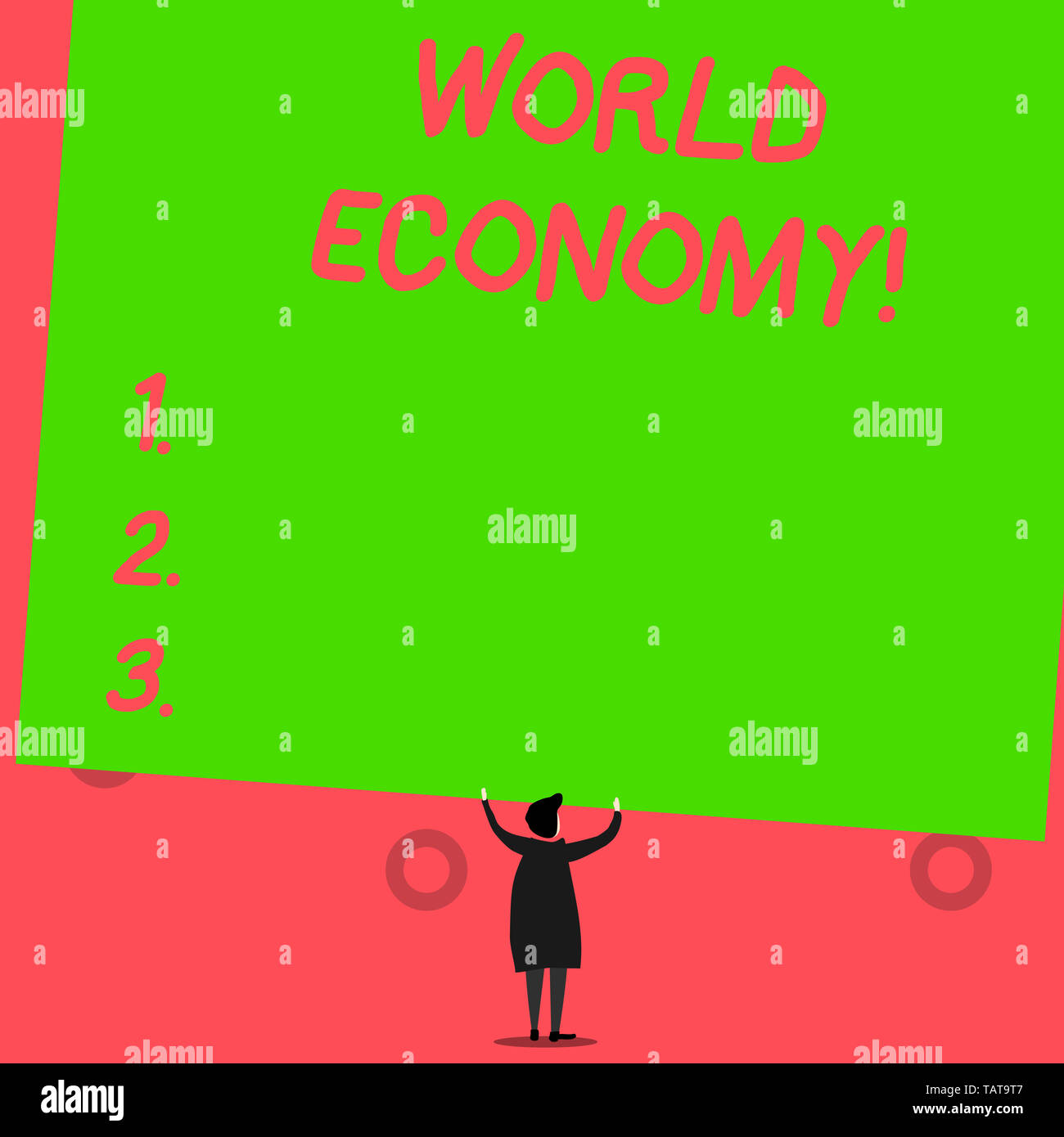 Schreiben Hinweis anzeigen Weltwirtschaft. Business Konzept für die Art und Weise, in der Länder Wirtschaft haben den aufstrebenden Betrieb Stockfoto