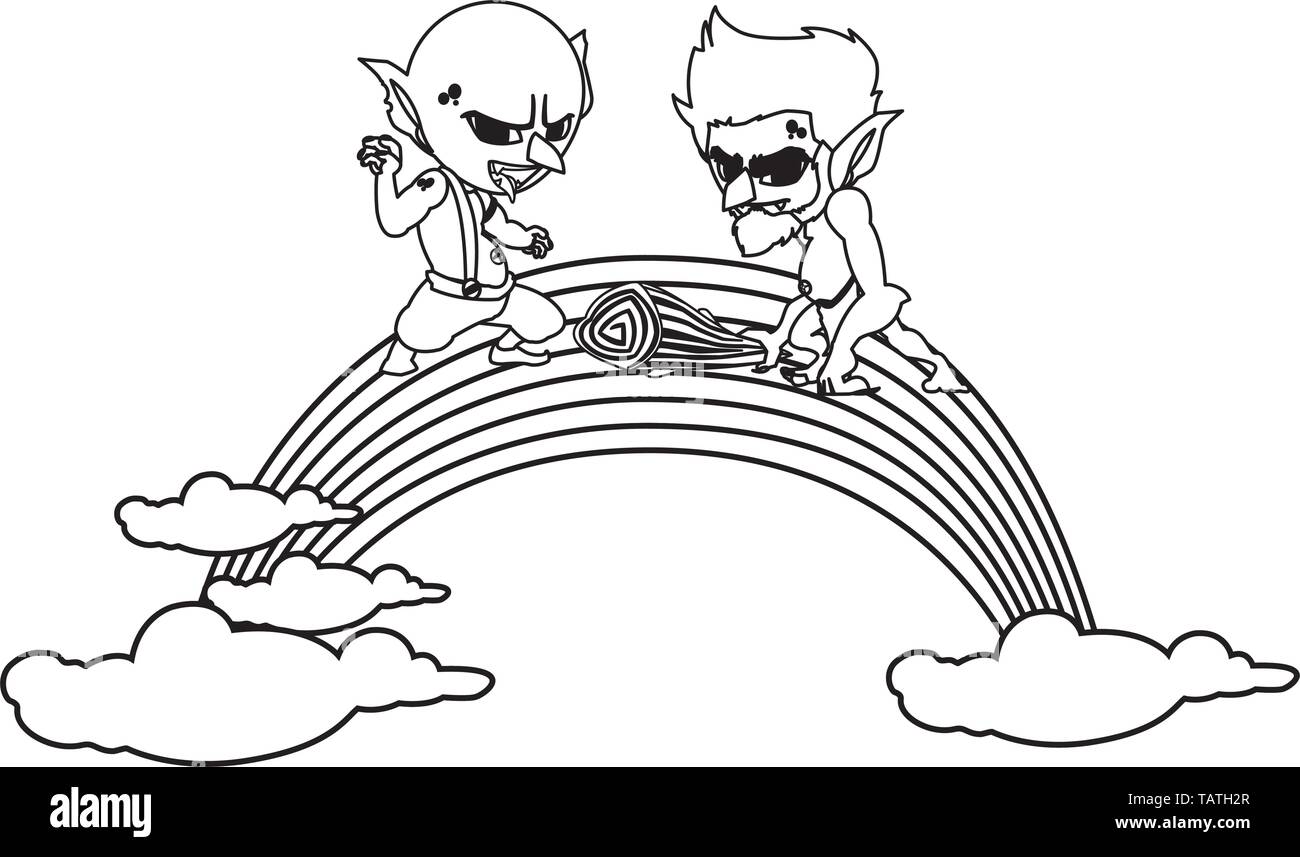 Hässliche Troll mit caveman gnome und Rainbow Vector Illustration Design Stock Vektor