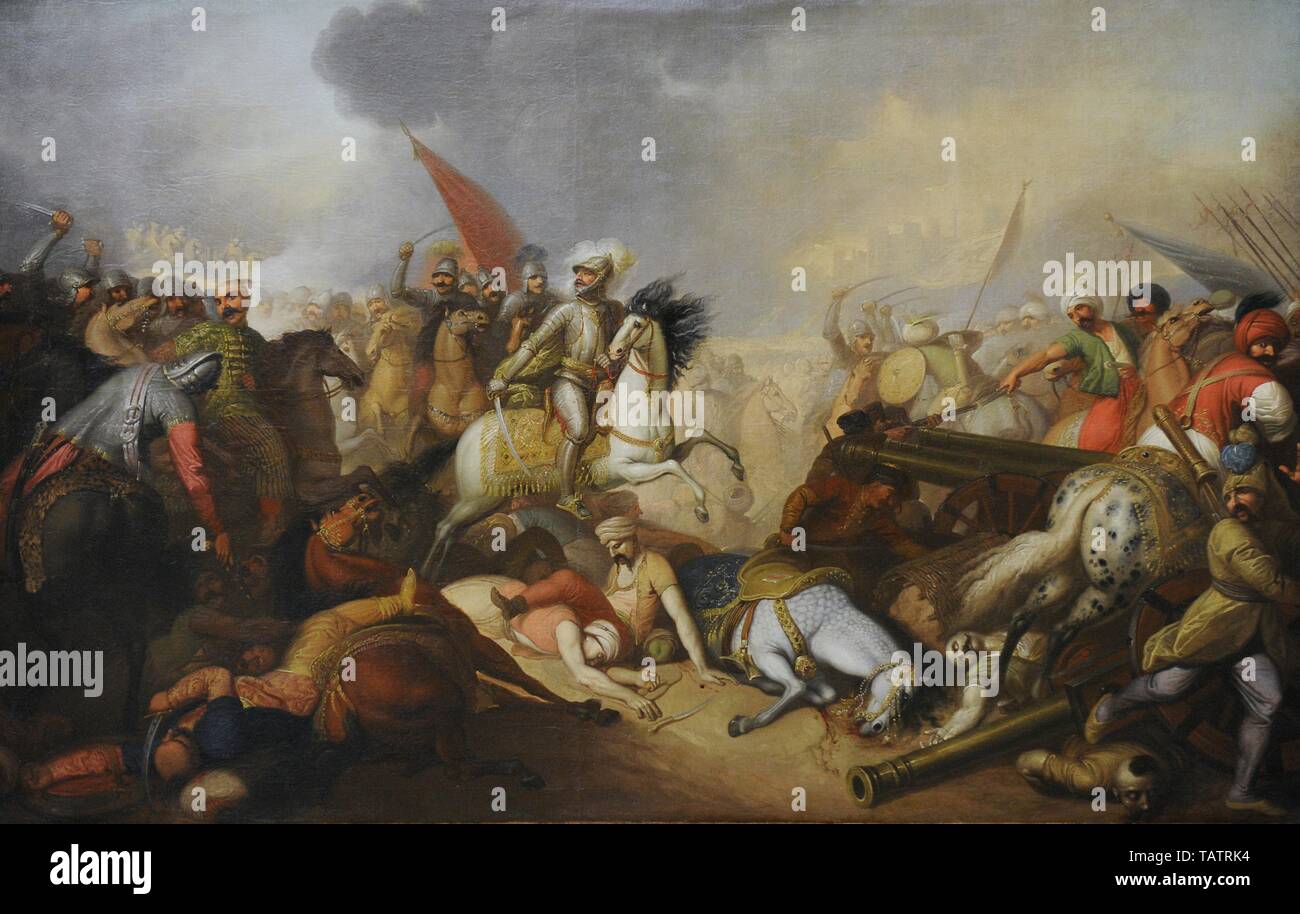 Guerra polaco-turca (1672-1676). Batalla de Chocim (11 de Noviembre de 1673). Enfrentamiento entre la Mancomunidad Polaco-Lituana y el Imperio Otomano. La Batalla de Chocim en 1673, Obra de Franciszek Smuglewicz (1745-1807), Ant ein 1797. Galería de Arte Del Siglo XIX Polaco (Lonja de los Paños, Sukiennice). Museo Nacional de Cracovia. Polonia. Stockfoto