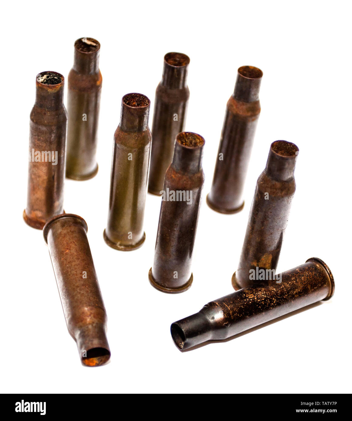 Leere bullet Tanks auf weißem Hintergrund Stockfoto