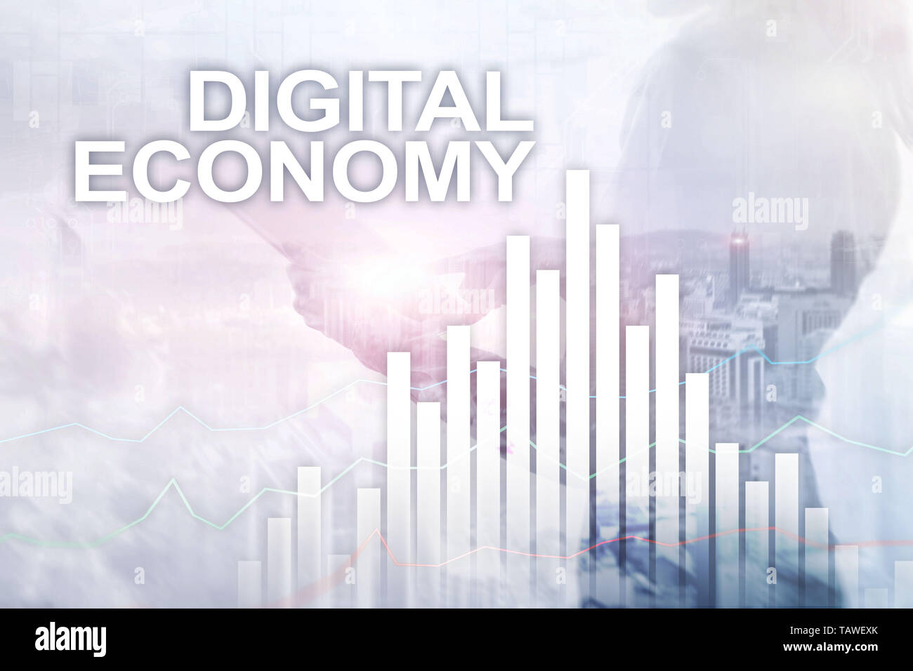 Digitale Wirtschaft, Technologie Konzept auf verschwommenen Hintergrund. Stockfoto