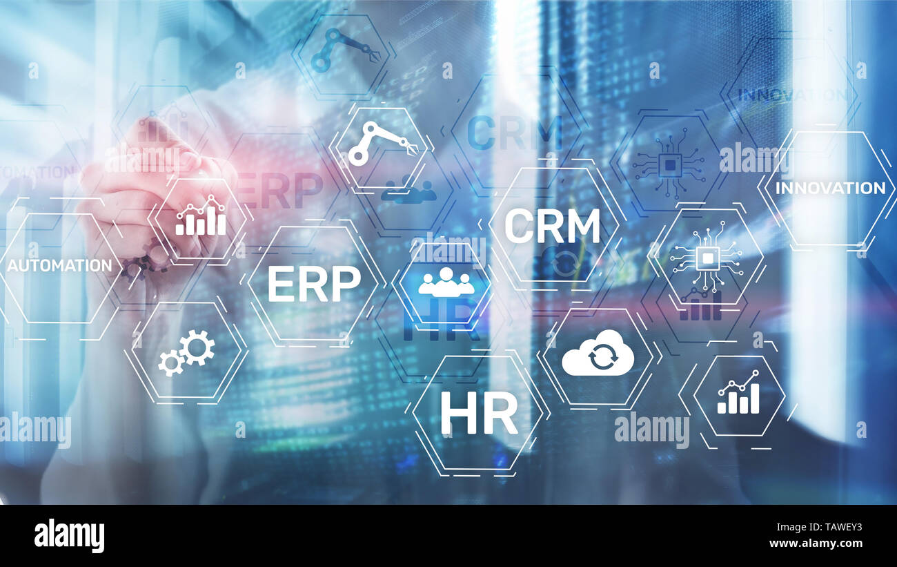 ERP, Business Innovation Konzept auf verschwommenen Hintergrund. Stockfoto
