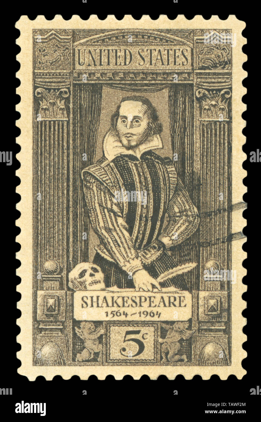 USA - ca. 1964: Briefmarke in den Vereinigten Staaten von Amerika gedruckt zeigt ein Porträt von William Shakespeare. Stockfoto