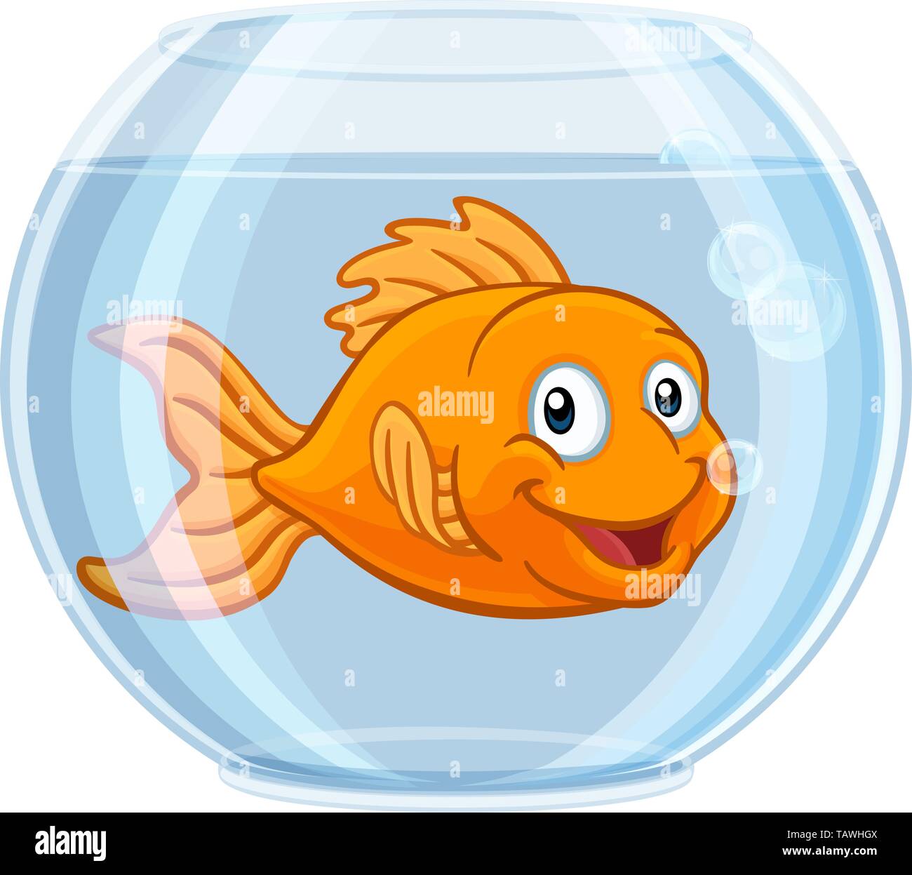 Goldfisch in Gold Fish Bowl niedliche Zeichentrickfigur Stock Vektor