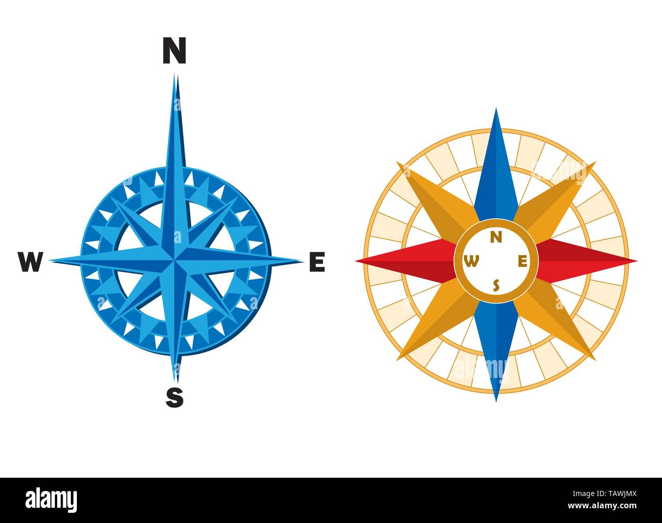 Vector Illustration. Zwei geometrischen Kompass oder Wind Rosen. Stock Vektor