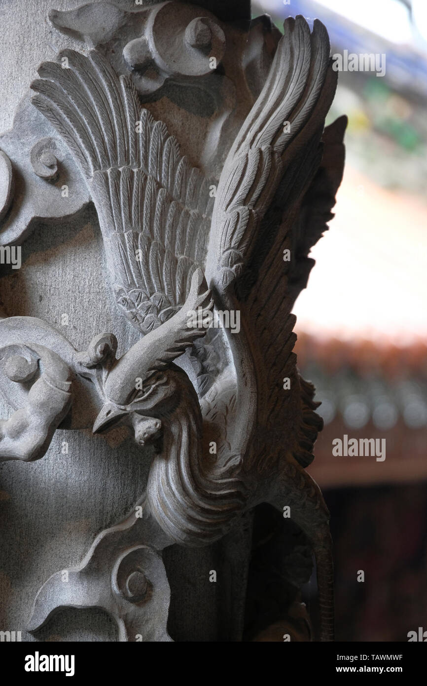 Sculpted Spalte der taoistischen Zushi Tempel entlang der alten Straße in Sanxia Sanxia District, Taipei, Taiwan. Qingshui, vor Ort als Zushi-Gong oder Chóo-su bekannt - Hongkong ist der wichtigste Gott zushi Tempel verehrt. Stockfoto