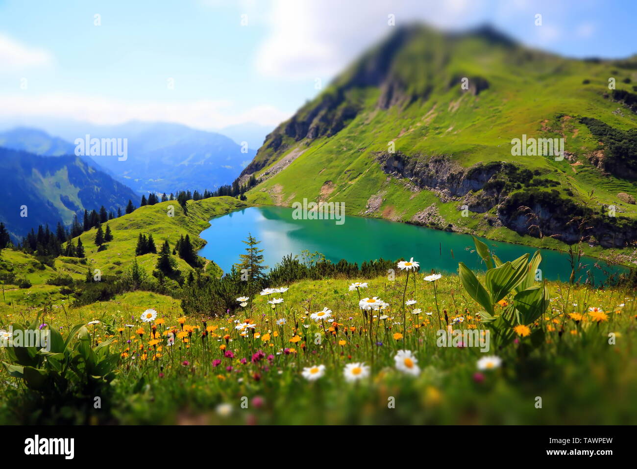 Seealpsee einen hohen Bergsee in den Bayerischen Alpen. Stockfoto