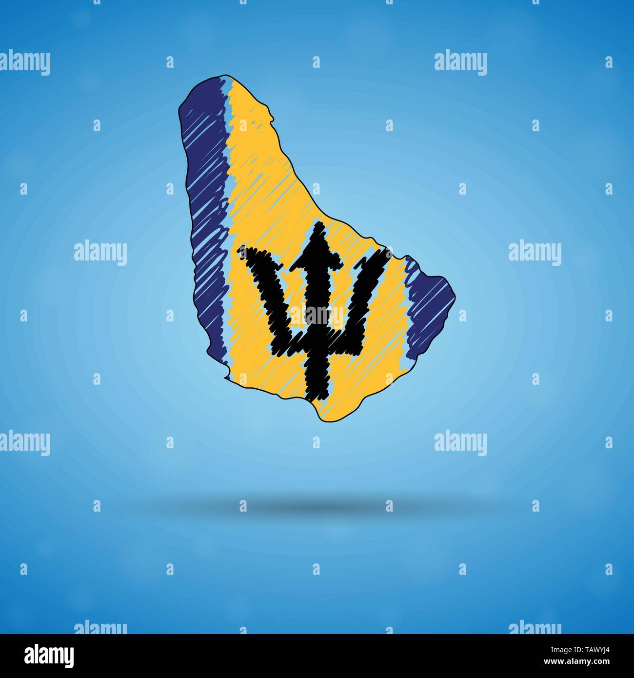 Scribble Karte von Barbados. Skizze Land Karte für Infografik, Broschüren und Präsentationen, stilisierte Skizze Karte von Barbados. Vector Illustration Stock Vektor