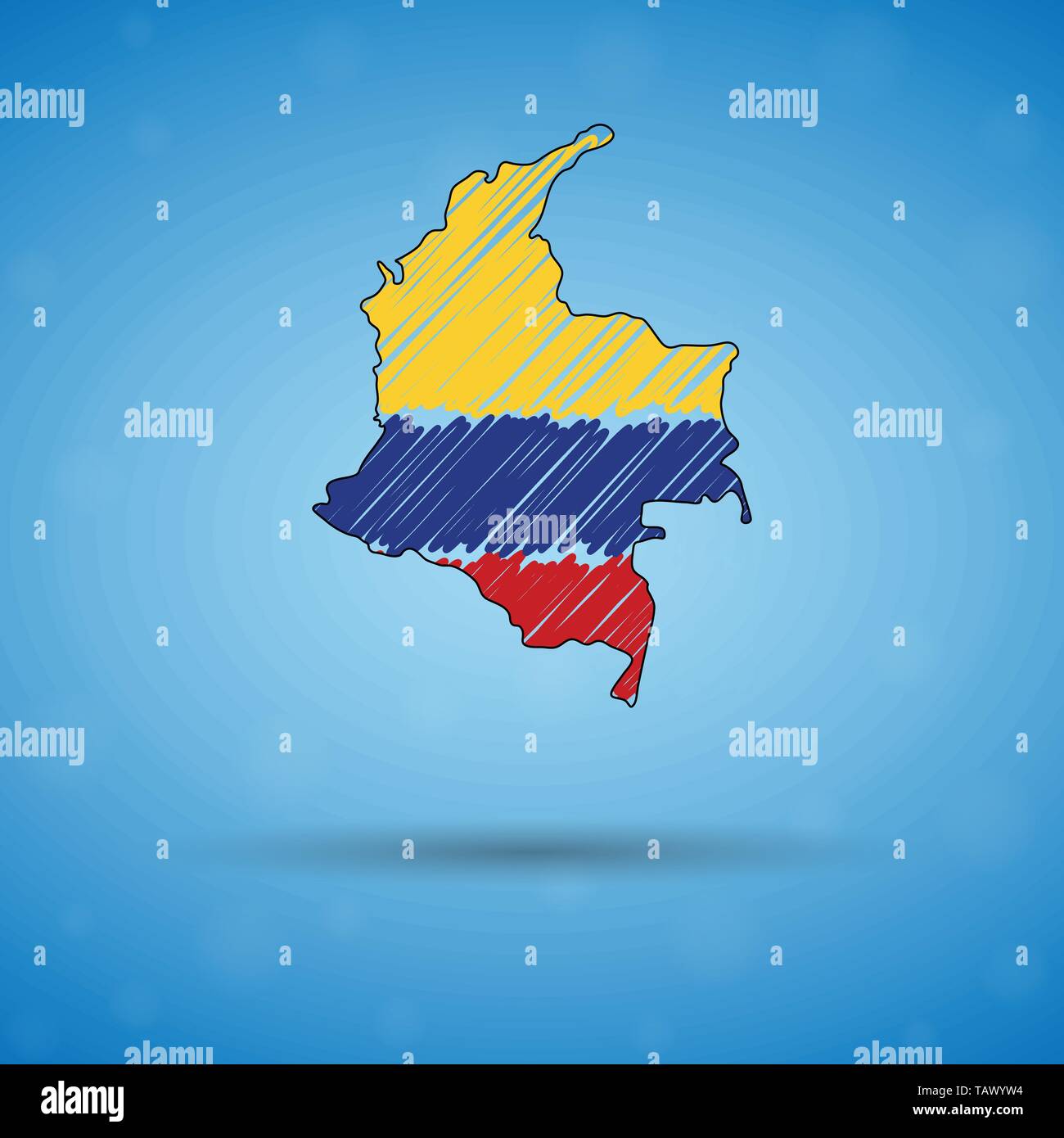 Scribble Karte von Kolumbien. Skizze Land Karte für Infografik, Broschüren und Präsentationen, stilisierte Skizze Karte von Kolumbien. Vector Illustration Stock Vektor