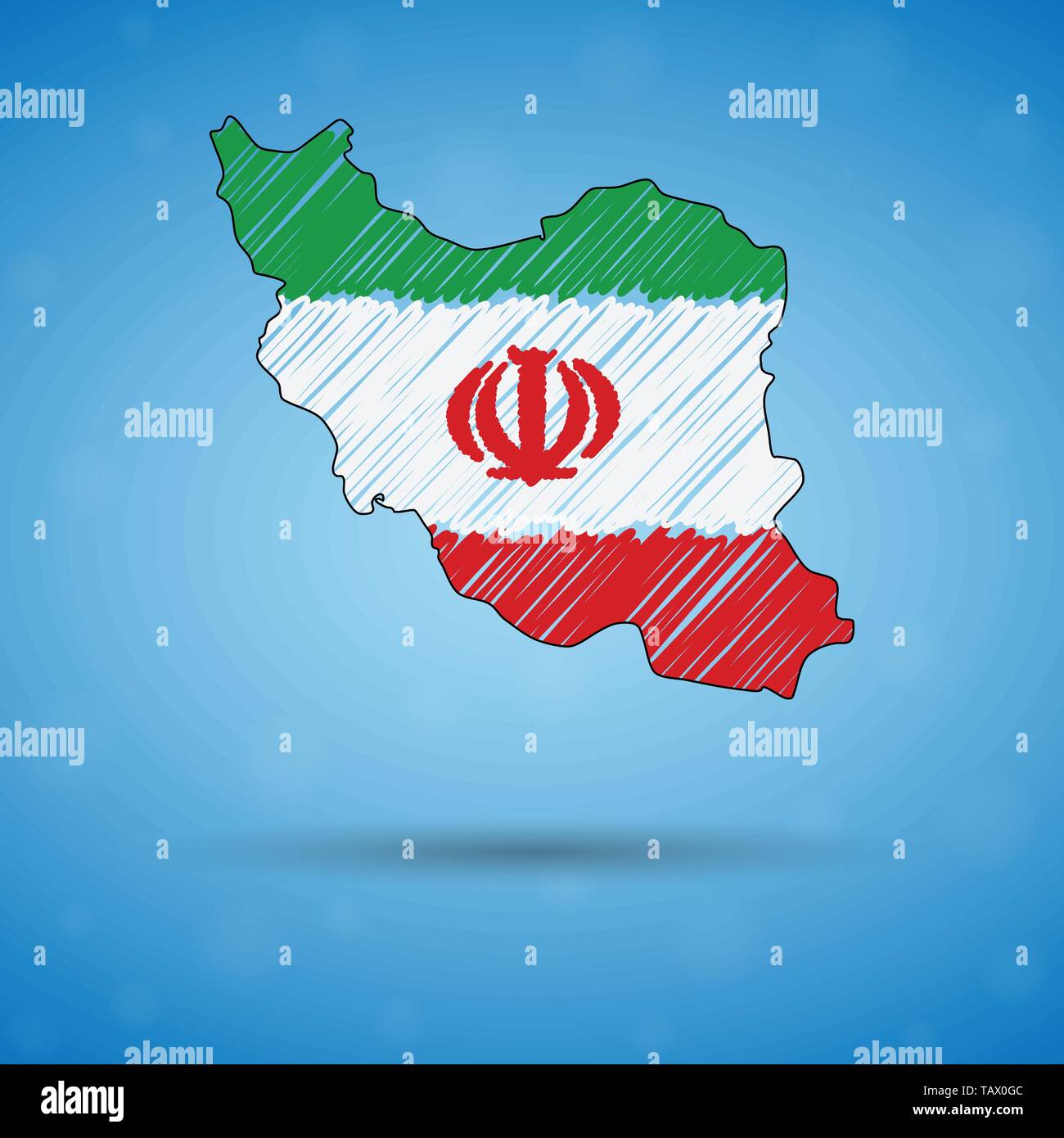 Scribble Karte von Iran. Skizze Land Karte für Infografik, Broschüren und Präsentationen, stilisierte Kartenskizze des Iran. Vector Illustration Stock Vektor