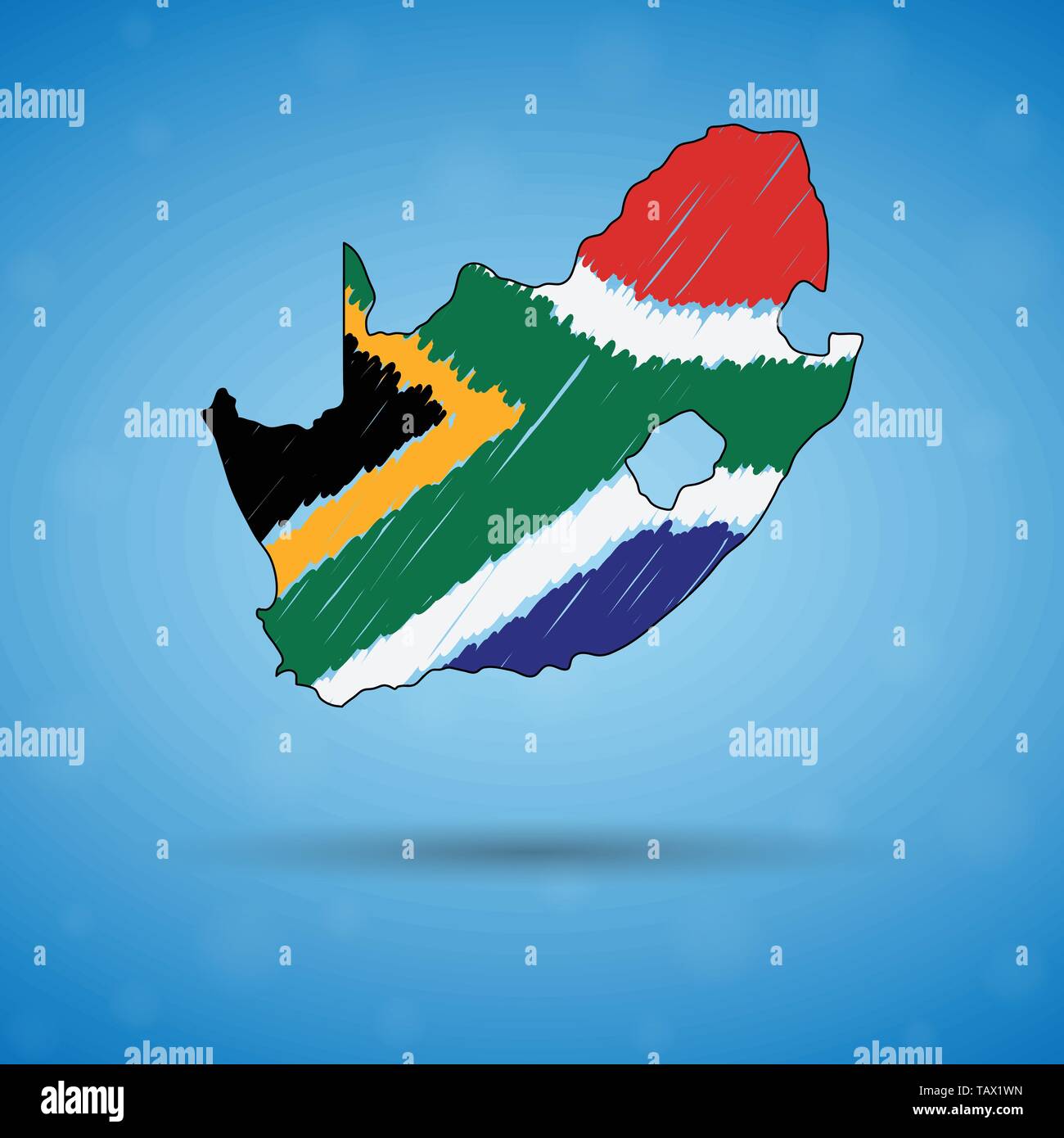 Scribble Karte von Südafrika. Skizze Land Karte für Infografik, Broschüren und Präsentationen, stilisierte Skizze Karte von Südafrika. Vektor Stock Vektor