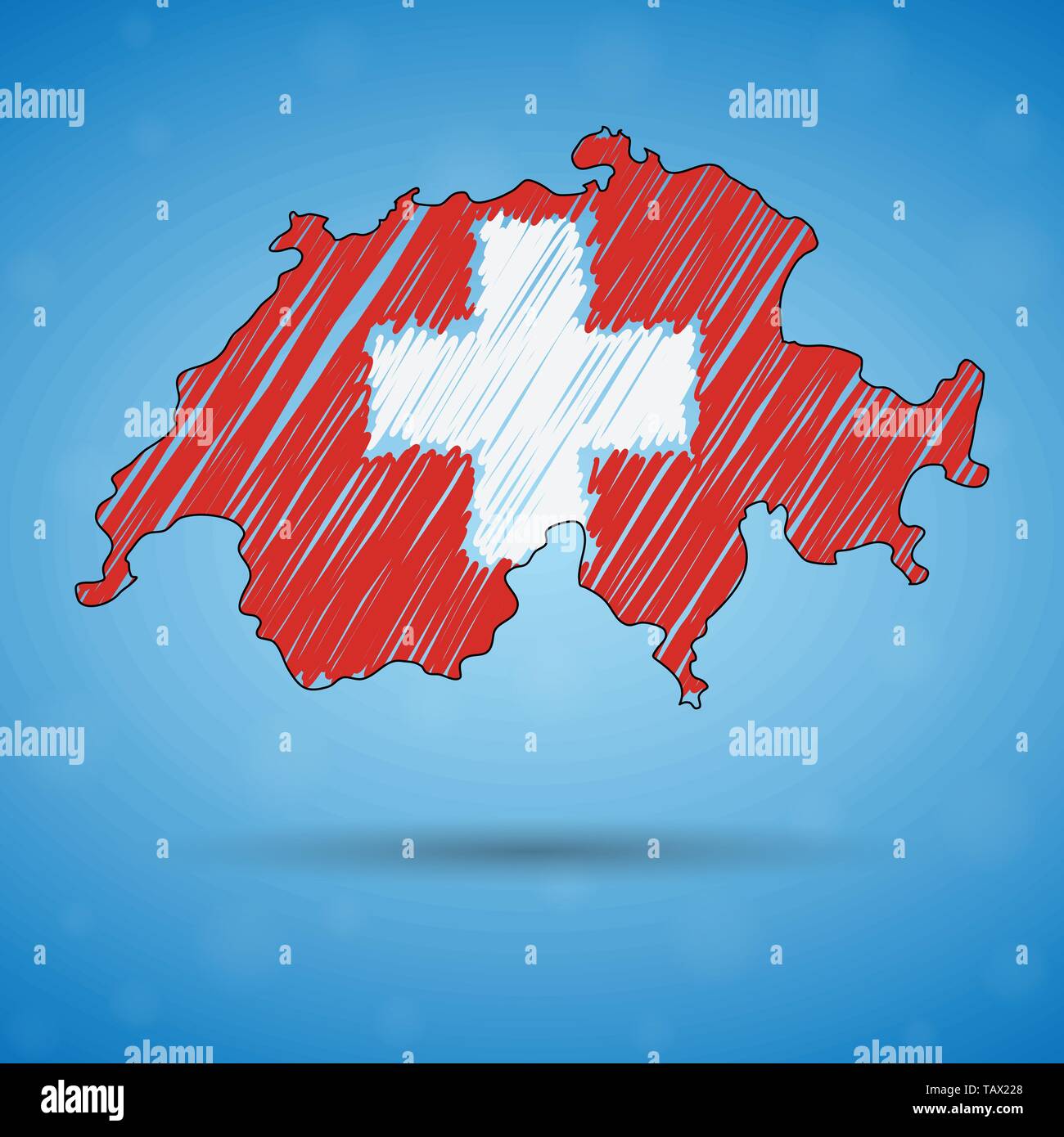 Scribble Karte der Schweiz. Skizze Land Karte für Infografik, Broschüren und Präsentationen, stilisierte Skizze Karte der Schweiz. Vector Illustration Stock Vektor