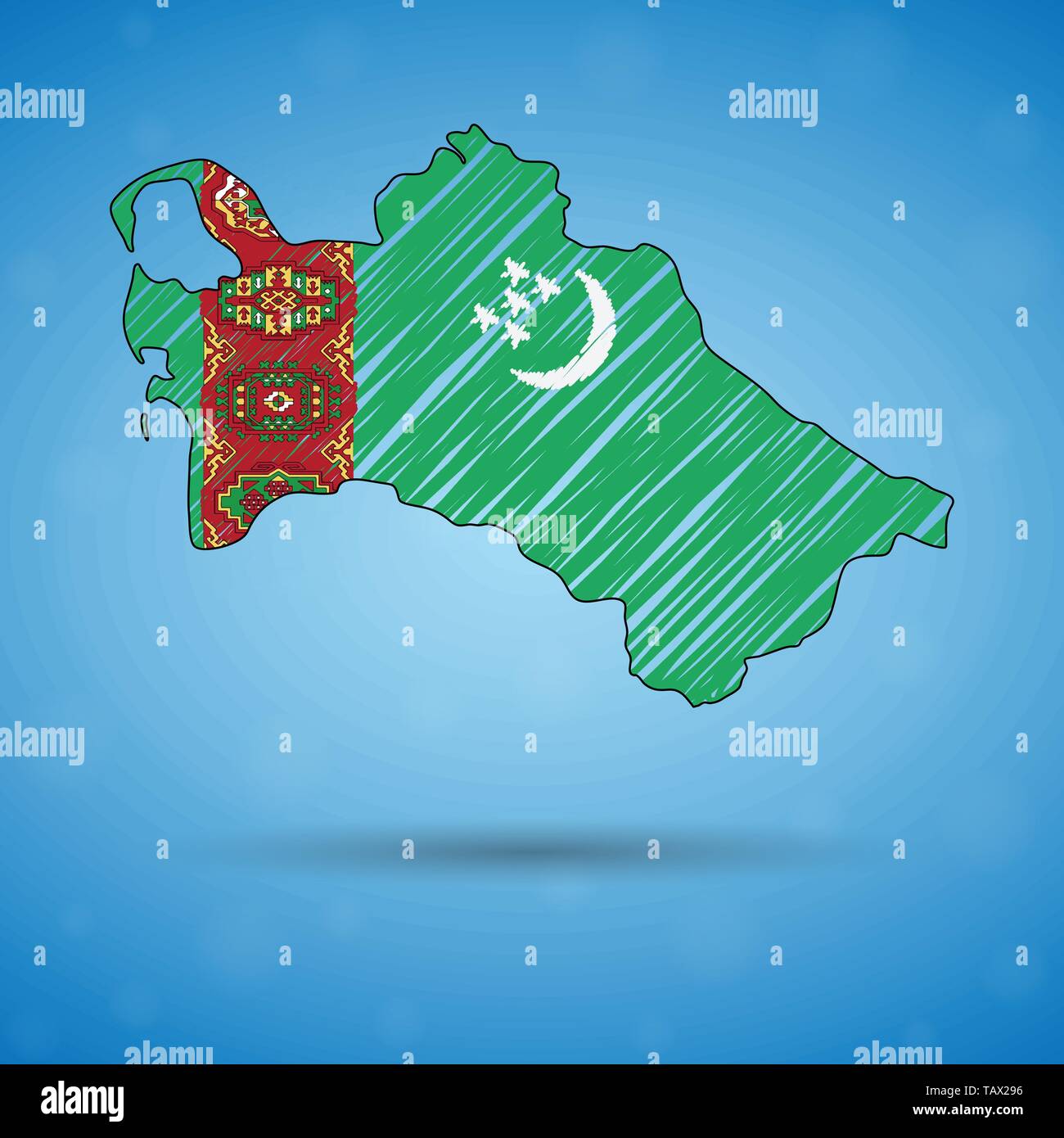 Scribble Karte von Turkmenistan. Skizze Land Karte für Infografik, Broschüren und Präsentationen, stilisierte Skizze Karte von Turkmenistan. Vektor Stock Vektor