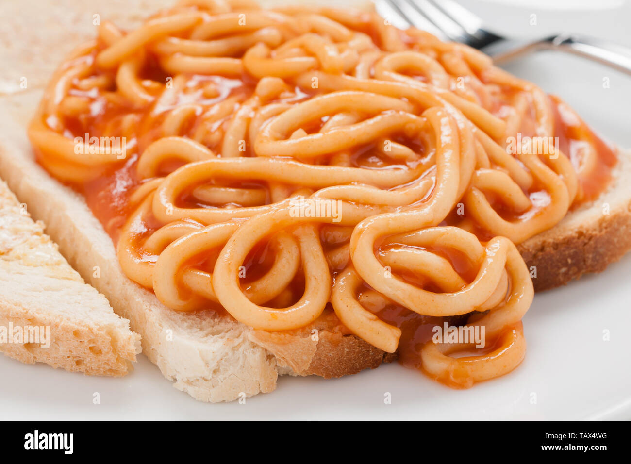 Dose Spaghetti auf Toast eine einfache und schnelle Mahlzeit für Reisende mit Budget Stockfotografie