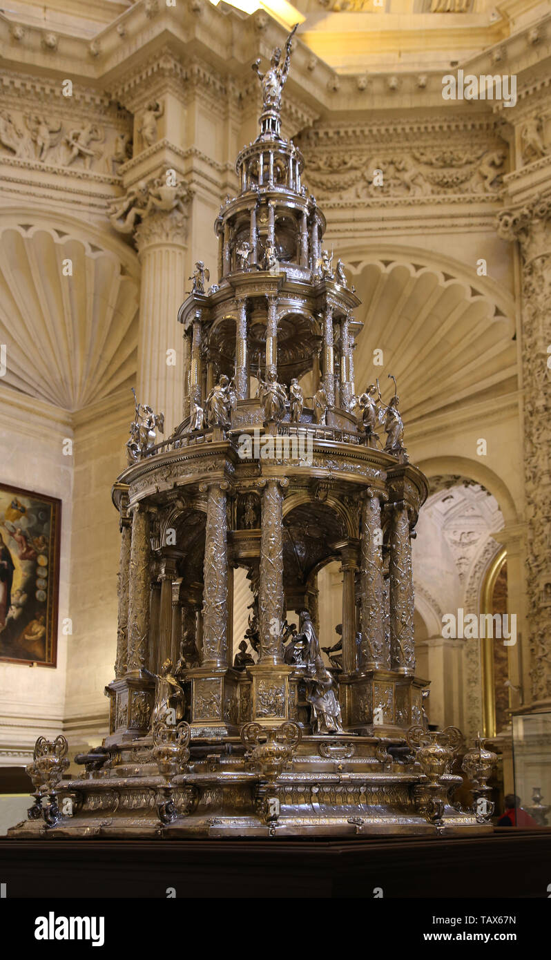 Processional Custodia, 1580-87. Bildhauer: Juan de Arfe y Vilafane (1535-1603). Kathedrale von Sevilla. Andalusien. Spanien. Stockfoto