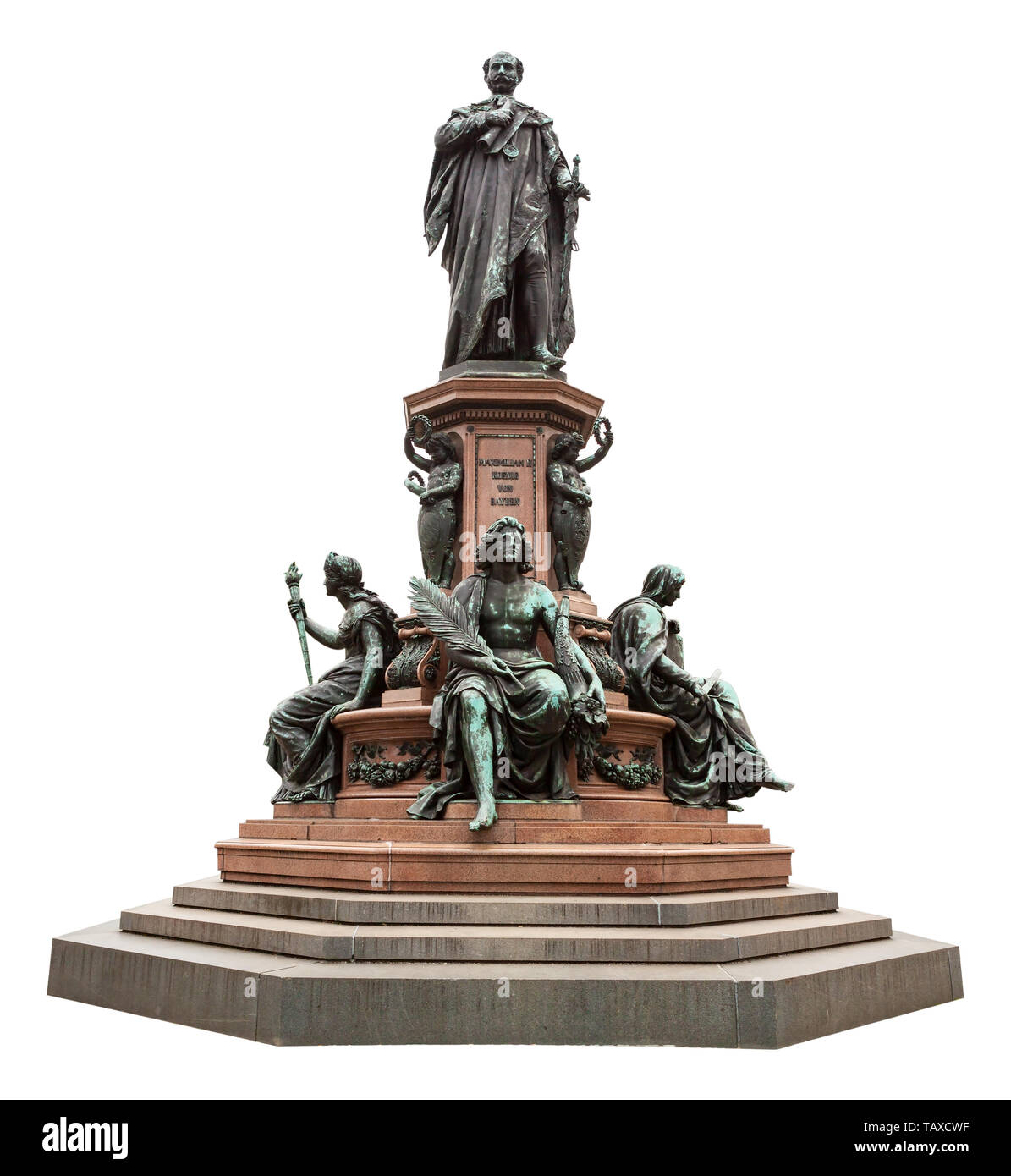 König Maximilian II. Denkmal auf der Maximilianstraße, München, Deutschland, isoliert auf weißem Stockfoto