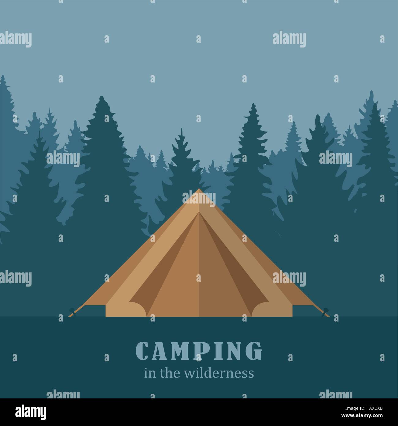 Camping in der Wildnis Zelt in Blue Forest Vektor-illustration EPS 10. Stock Vektor
