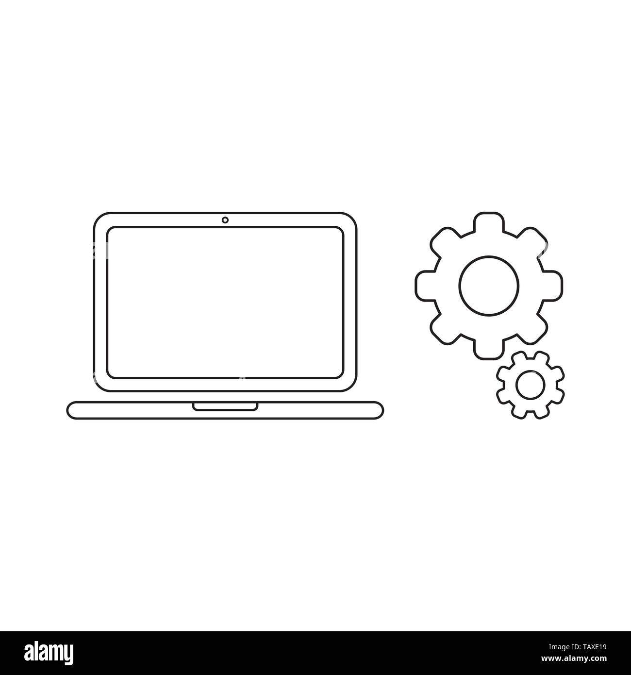 Vektor icon Konzept der Laptop mit Gangschaltung. Schwarzen umrissen. Stock Vektor