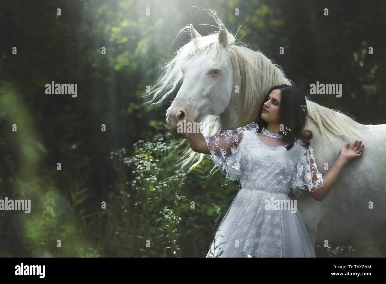 Frau und Andalusischen Pferdes Stockfoto