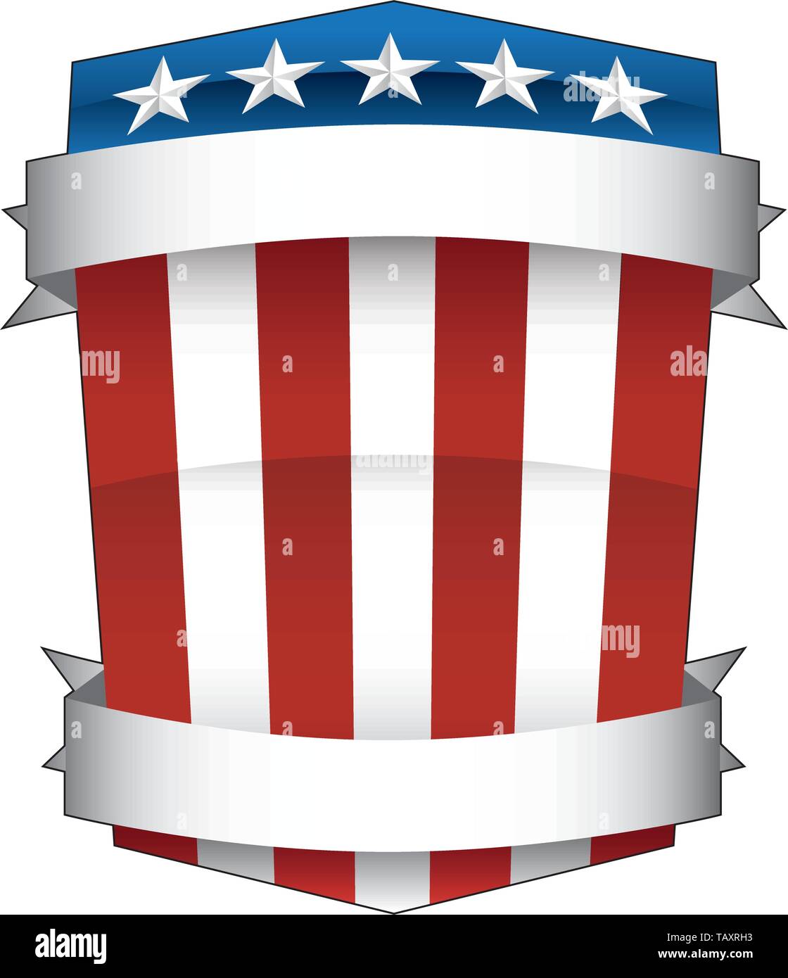 Patriotische Rot, Weiß und Blau, Sterne und Streifen, Amerikanische Stolz den Schild mit Banner isoliert Vector Illustration Stock Vektor
