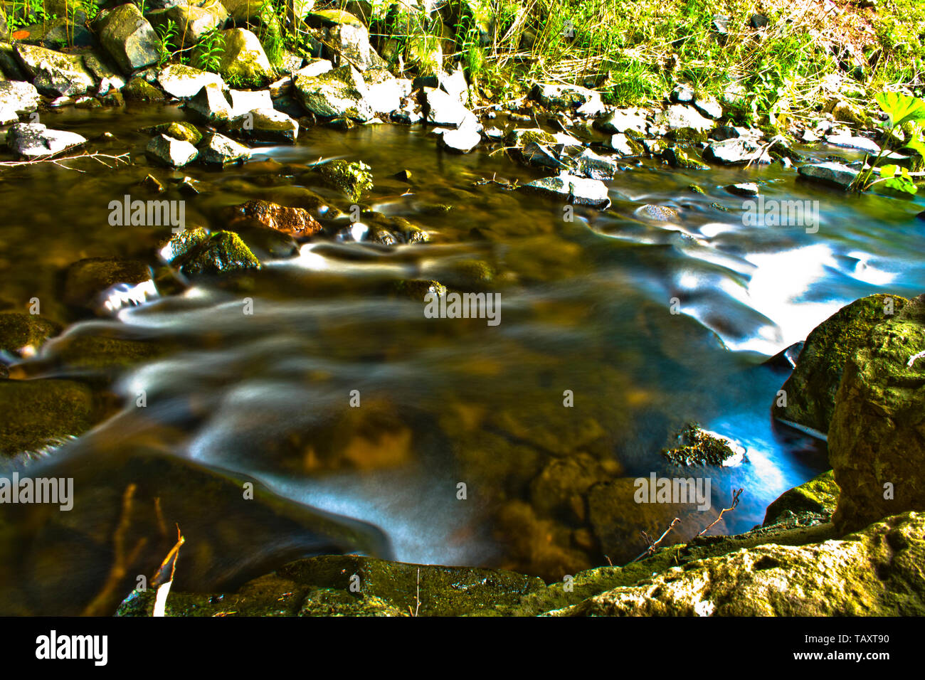 Kleinen Bayerischen fließenden Gebirgsfluss im Frühjahr Stockfoto