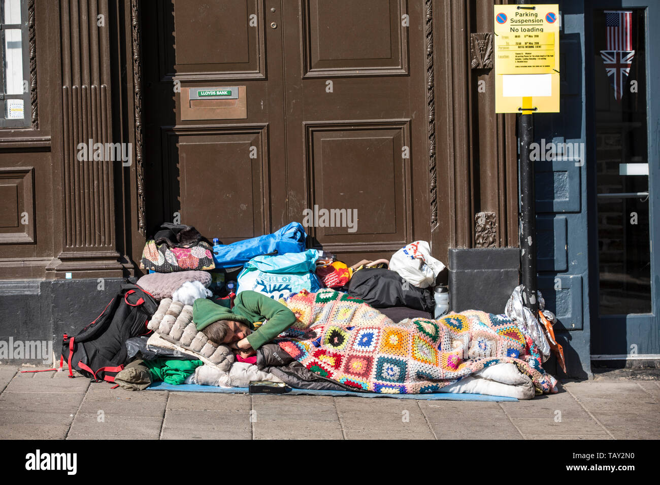 Windsor "rough sleeping Epidemie', wie die Zahl der Obdachlosen auf den Straßen von der königlichen Stadt eskaliert, Berkshire, England, Vereinigtes Königreich Stockfoto