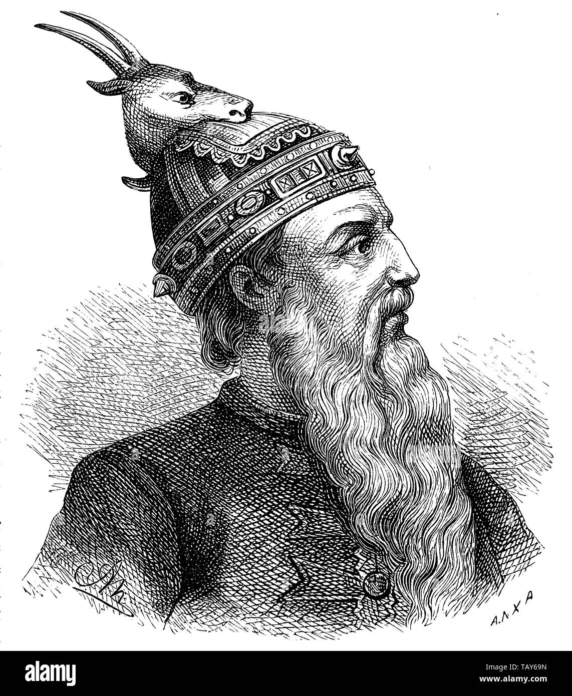 George Kastriota (Gjergj Kastrioti Skanderbeg), (1405-1468), Prinz von der adligen Familie Kastrioti, militärischer Befehlshaber des Osmanischen Reiches, der Republik Venedig und dem Königreich Neapel,, (Geschichte Buch, 1902) Stockfoto