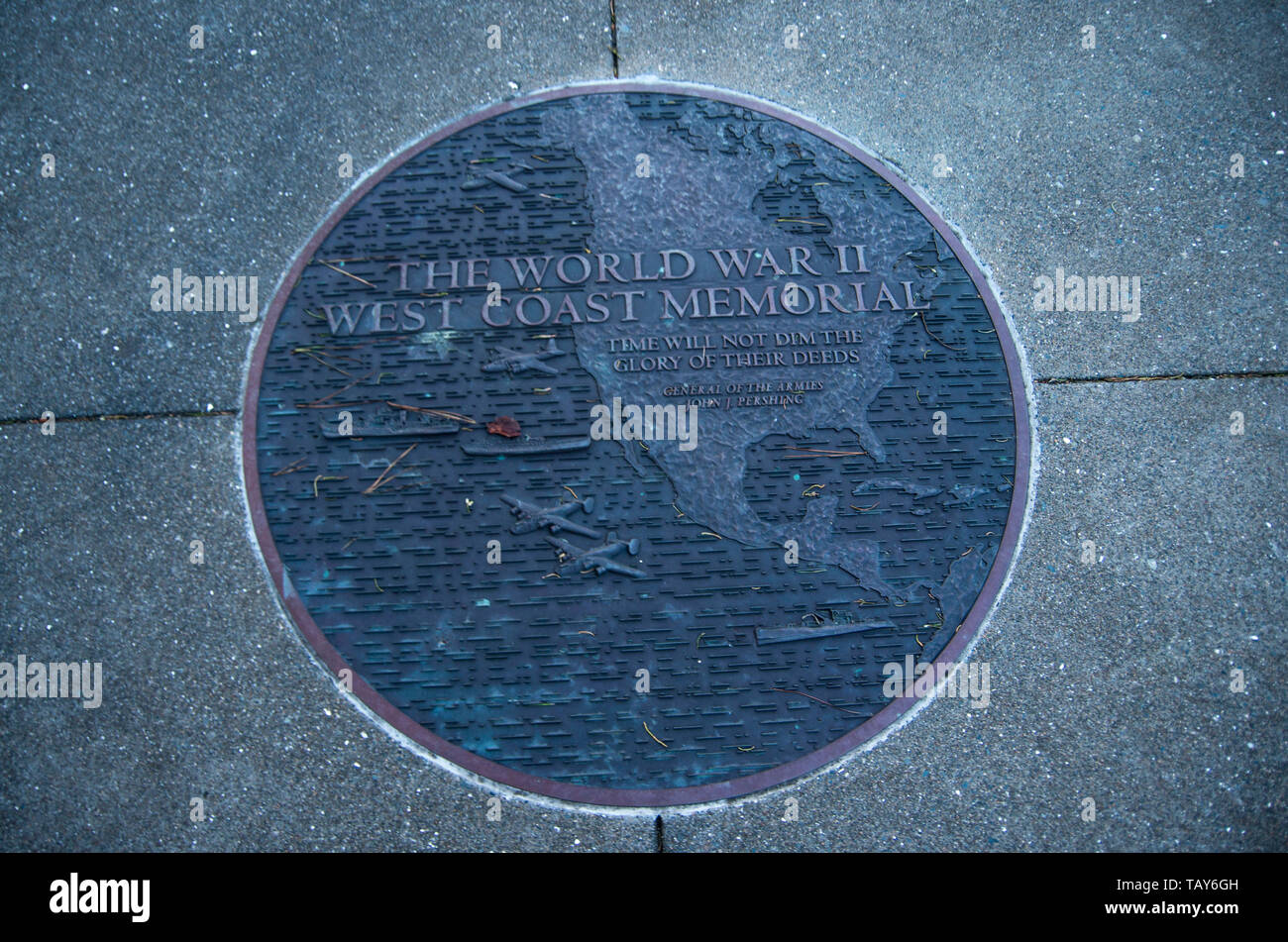 Die Weltkrieg-II-Denkmal an der Westküste mit Blick auf den Pazifischen Ozean in der Nähe der Golden Gate Bridge, und es erinnert an die gefallenen Soldaten des Zweiten Weltkriegs. Stockfoto