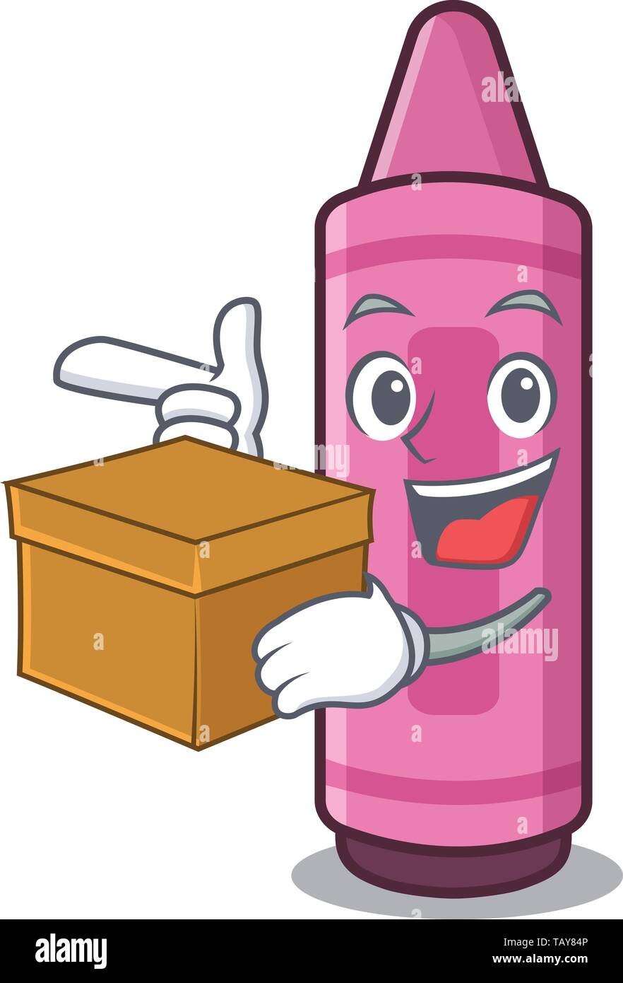 Mit box pink Buntstifte in Cartoon school Bag Stock Vektor