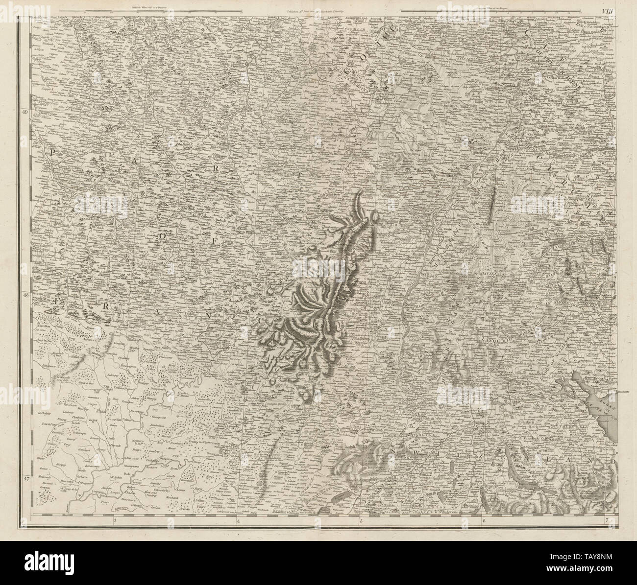 Oberrhein Elsass Lothringen Vogesen Baden n der Schweiz. CHAUCHARD 1800 alte Karte Stockfoto