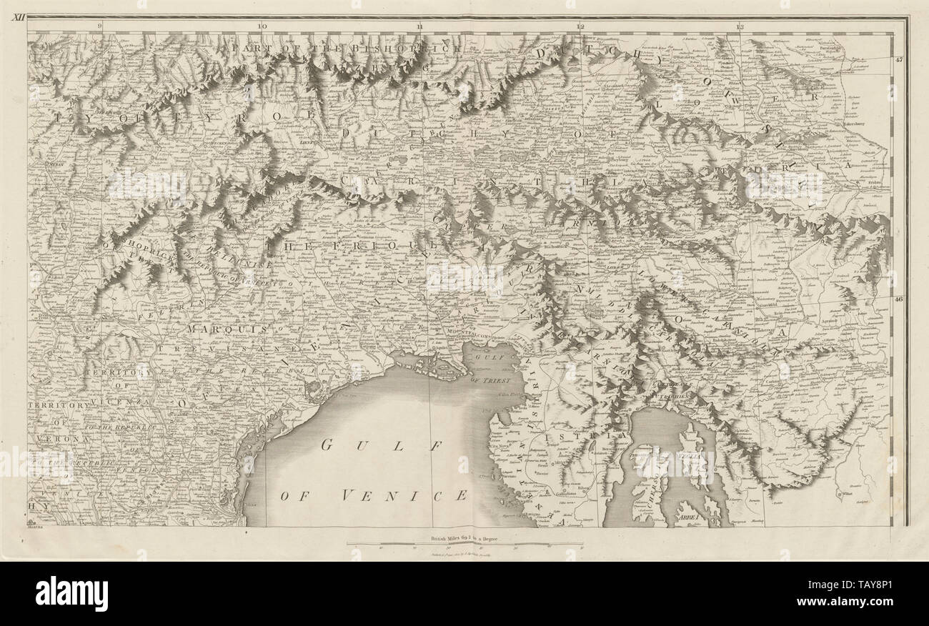 Ostalpen. Nord-ost Italien Südtirol Istrien Western Slowenien. CHAUCHARD 1800 Karte Stockfoto