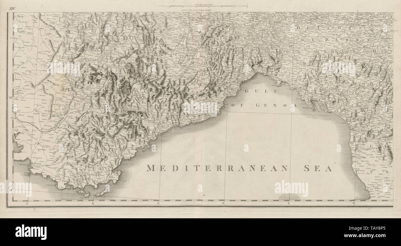 Provence-Alpes-Côte d'Azur Riviera Piemont Süd. CHAUCHARD 1800 Karte Stockfoto