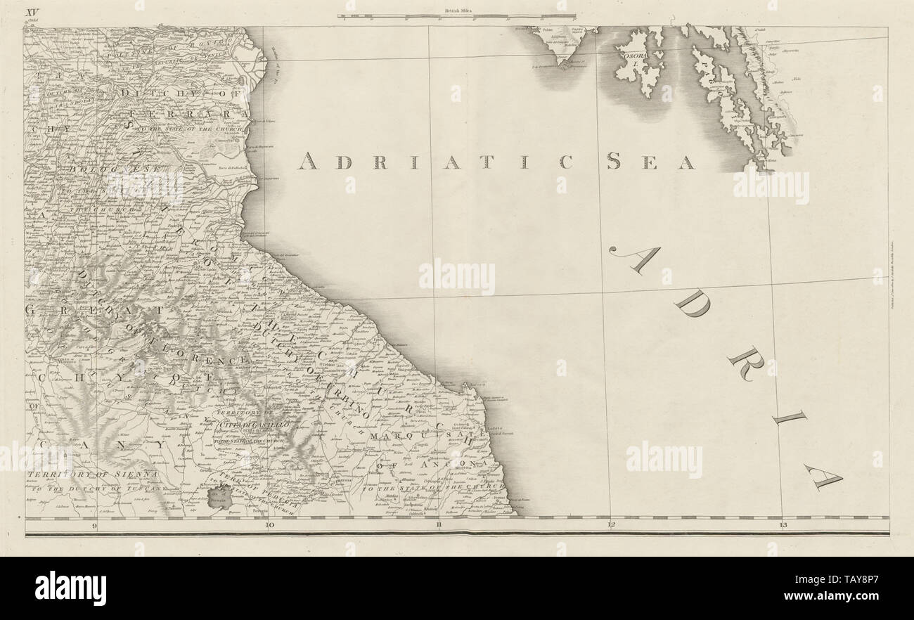 Italien Osten. Emilia-Romagna Le Marche N Umbrien Osten der Toskana. CHAUCHARD 1800 Karte Stockfoto