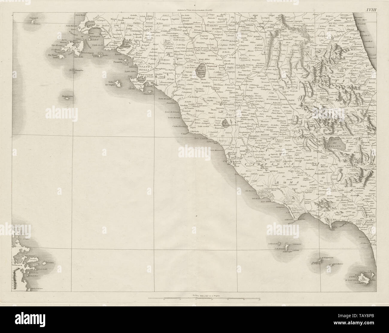 Latium, Umbrien, Toskana und Abruzzen. Western Italien. CHAUCHARD 1800 Karte Stockfoto