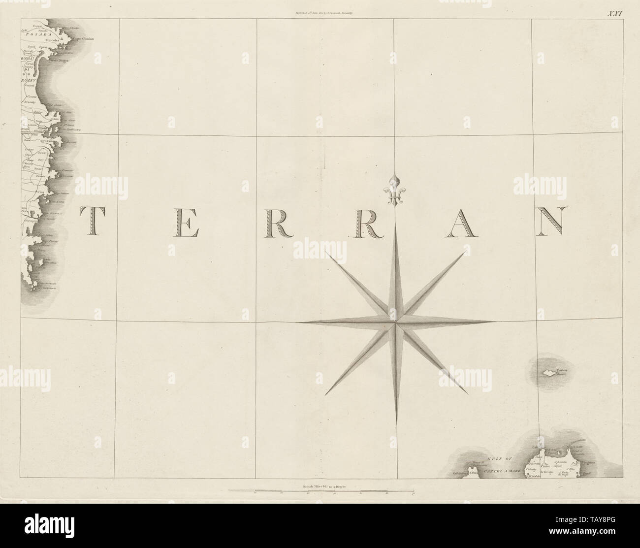 Sardinien Ostküste & Palermo, Sizilien. Italien. Tyrrhenische Meer. CHAUCHARD 1800 Karte Stockfoto