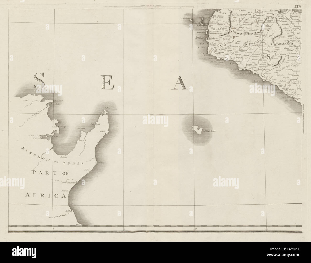 Westlichen Sizilien, Tunesien & Pantellaria. Val di Mazara. Italien. CHAUCHARD 1800 Karte Stockfoto