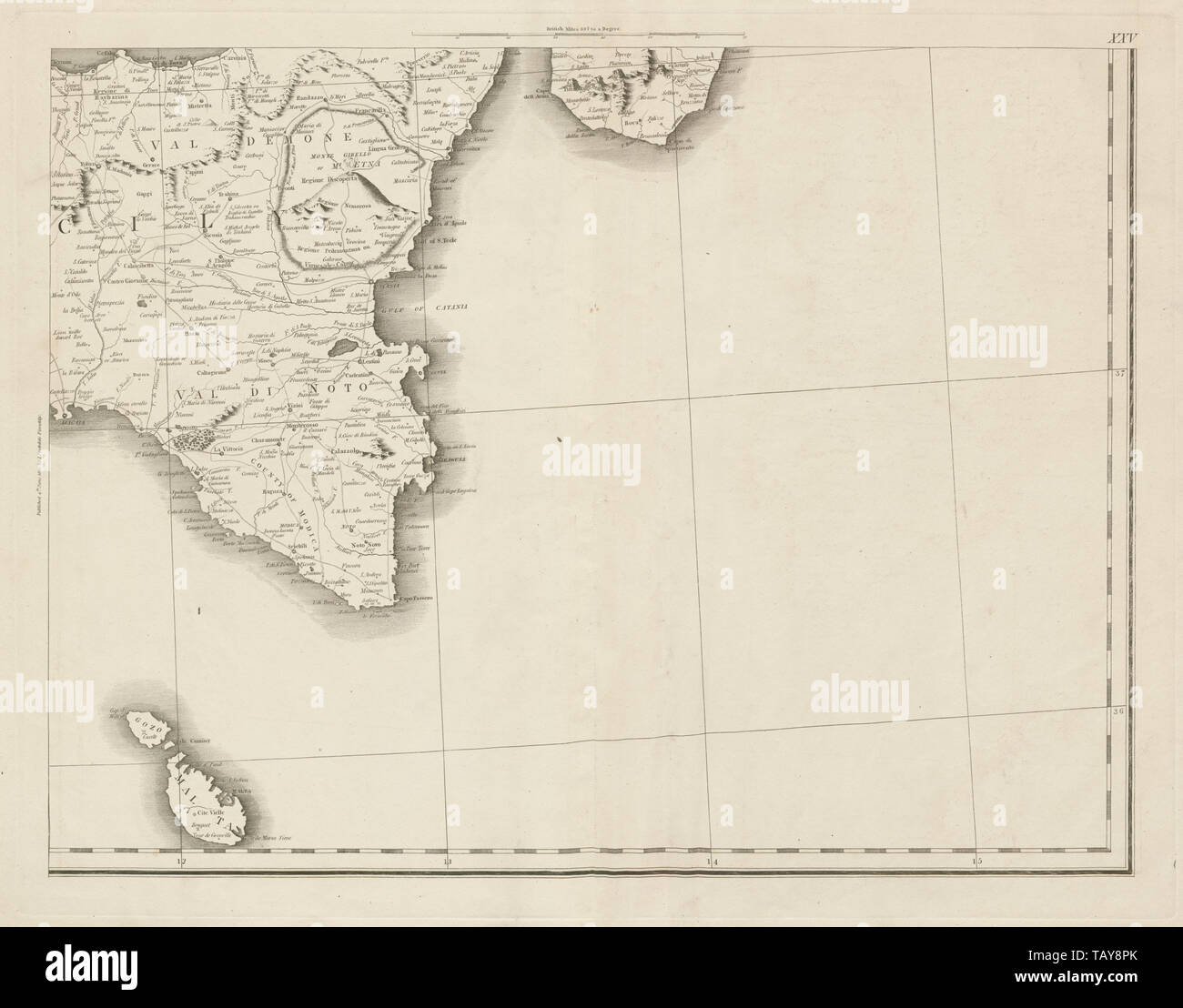 Östlichen Sizilien, im südlichen Kalabrien & Malta. Den Ätna. Italien. CHAUCHARD 1800 Karte Stockfoto