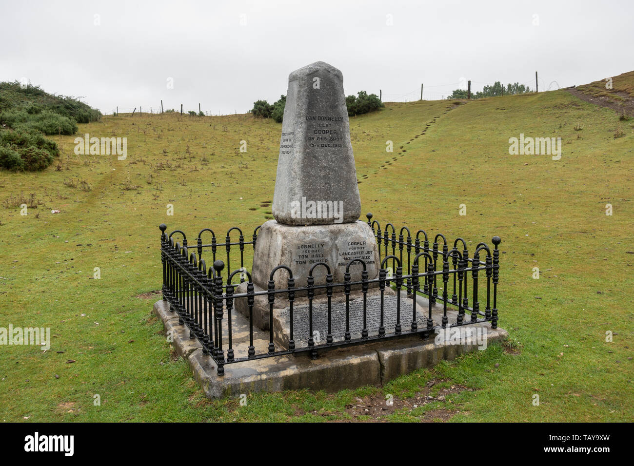 Denkmal für irische Boxer Dan Donnelly in Donnelly's Hollow in der Nähe der Curragh racecouse, Co Kildare, Irland. Stockfoto