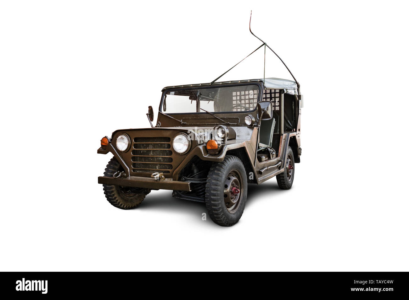 Alten retro 4x4 suv Auto blaue Farbe auf weißem Hintergrund. M151 MUTT