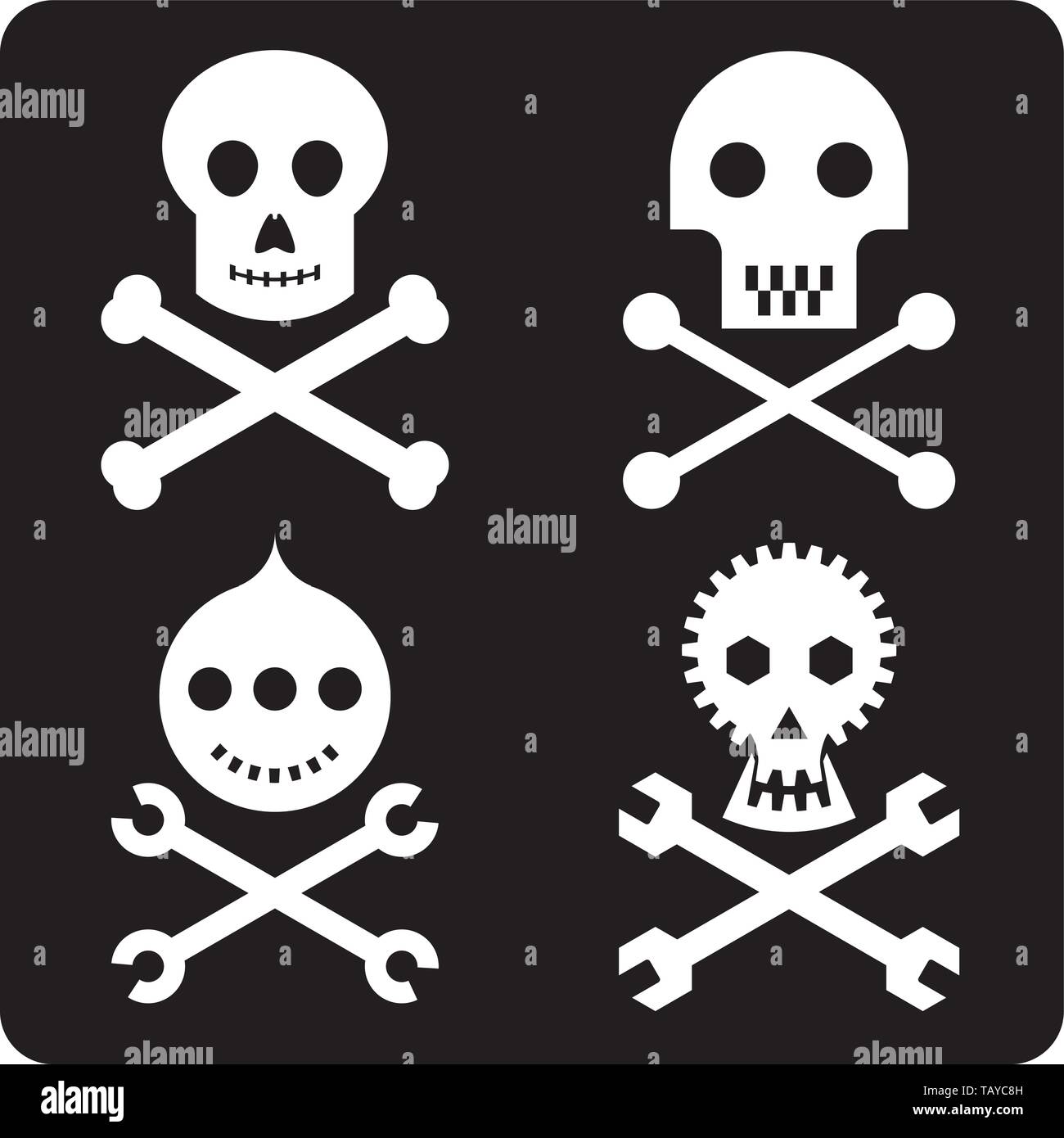Vector Illustration. Vier fantastische und plain Schädel Symbole. Stock Vektor