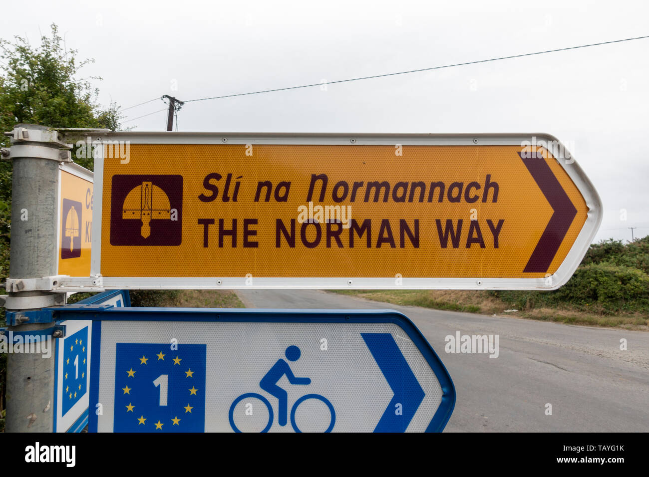 Die Norman Way sign in Wexford, Irland, die Norman Way ist ein Heritage Trail, an der Südküste der Grafschaft Wexford läuft. Stockfoto