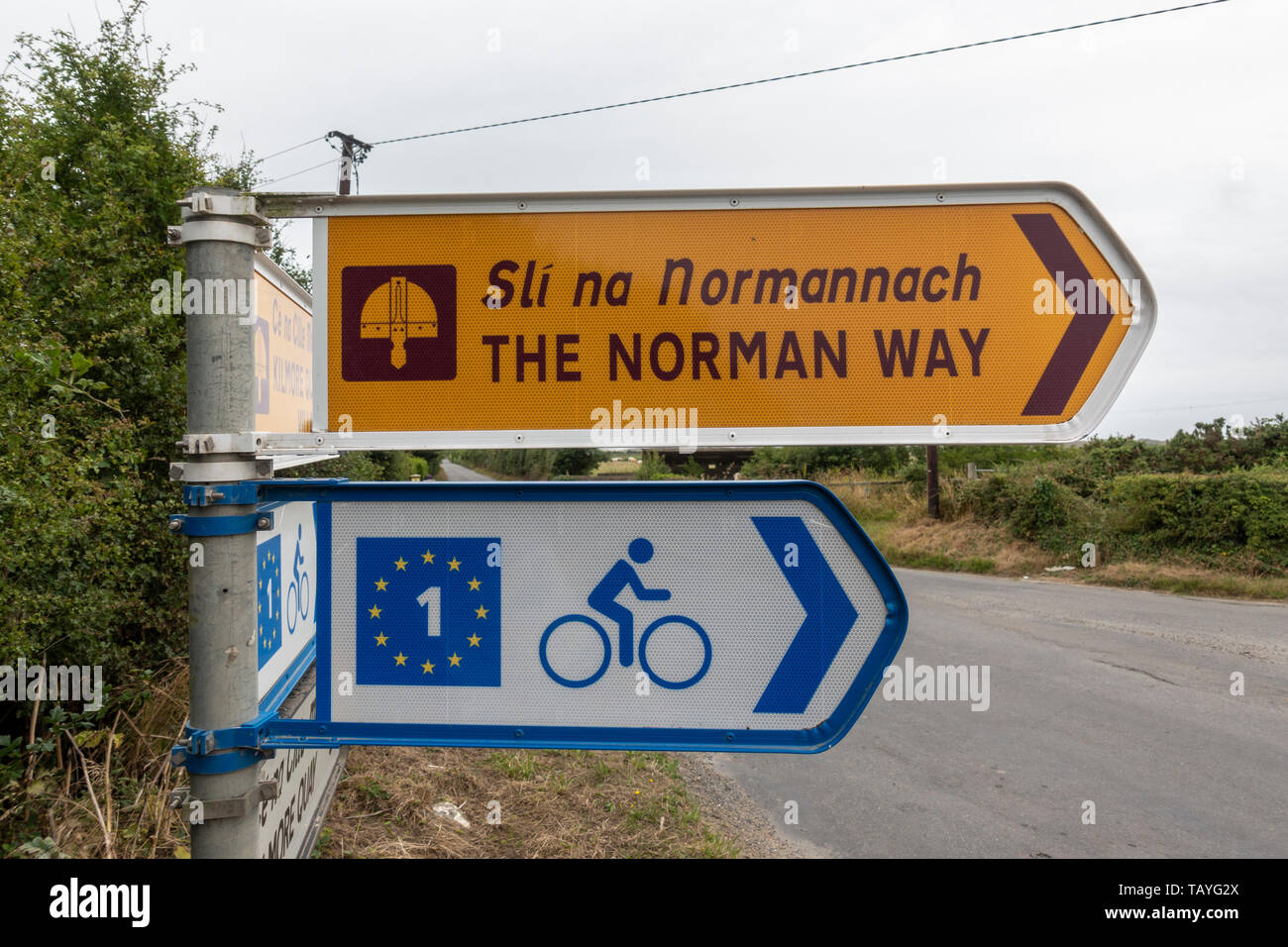Die Norman Way sign in Wexford, Irland, die Norman Way ist ein Heritage Trail, an der Südküste der Grafschaft Wexford läuft. Stockfoto