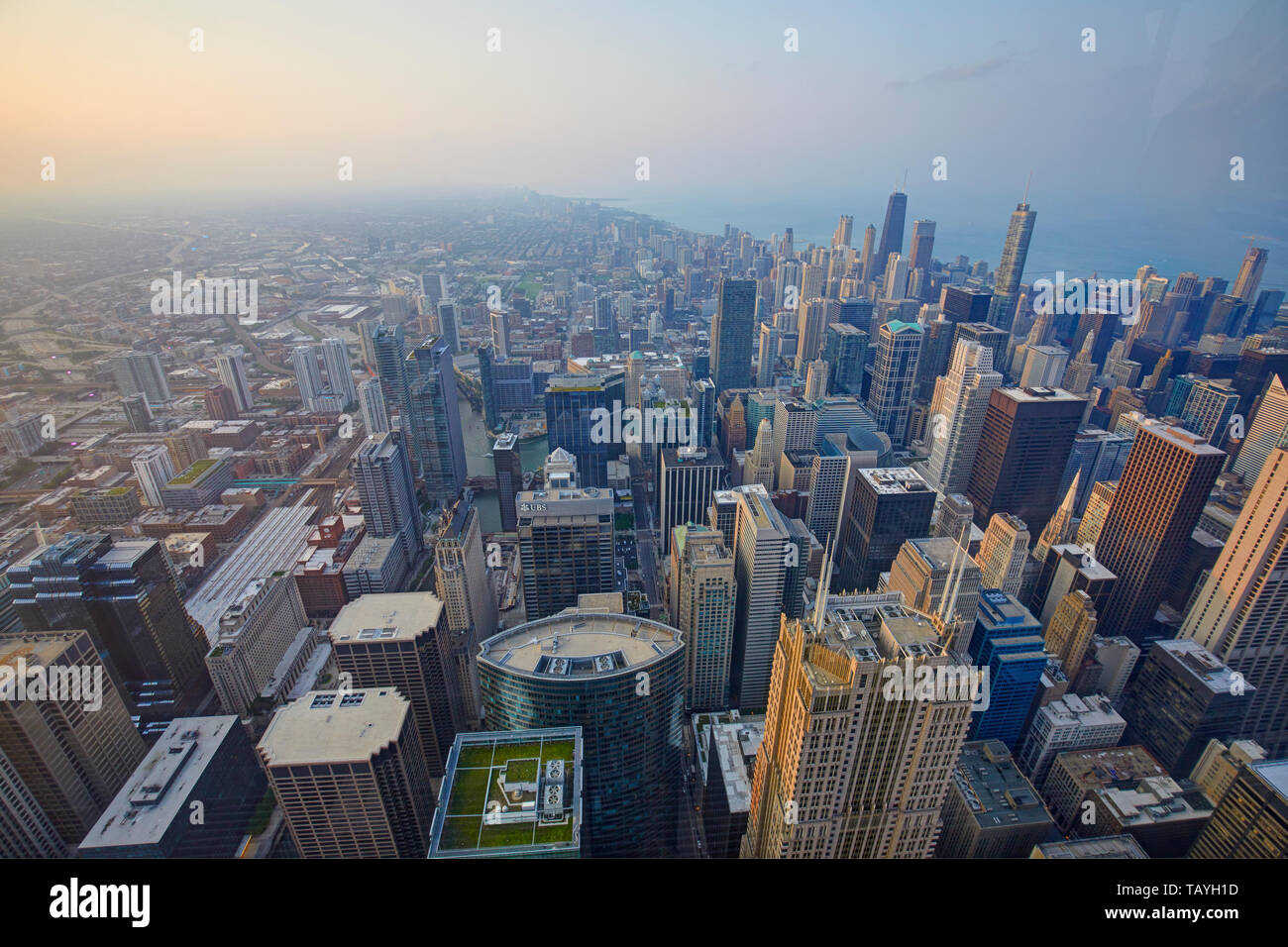 Blick auf Chicago von Skydeck, Chicago, Illinois, United States gesehen Erhöhte Stockfoto