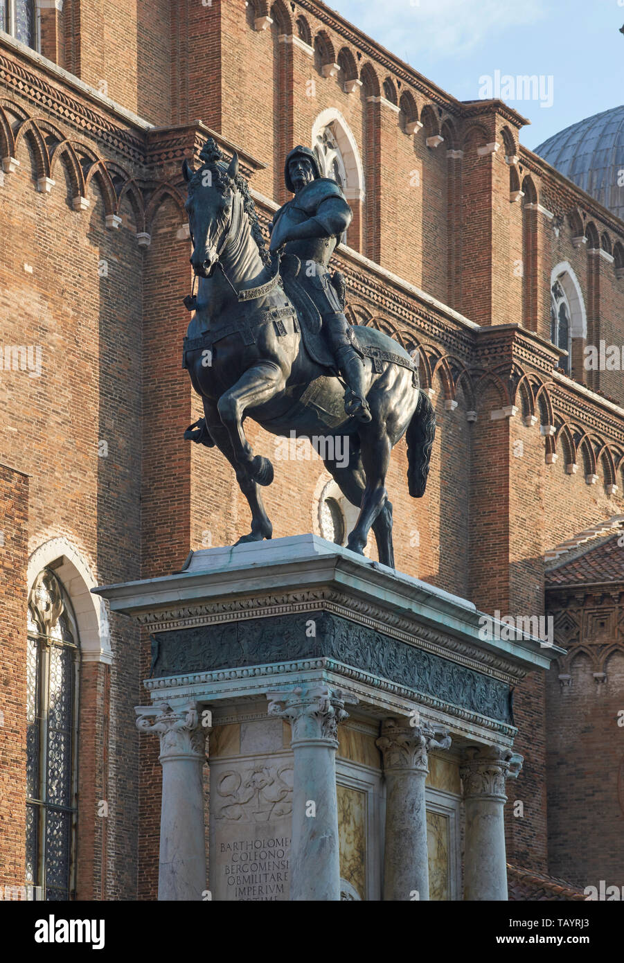 Bartolomeo Colleoni, von Verrocchio. Vor dem Campo SS Giovanni e Paolo in Venedig. Von Verrocchio in 1481, ausgefüllt und von Leopardi 1488 cast begonnen. Stockfoto