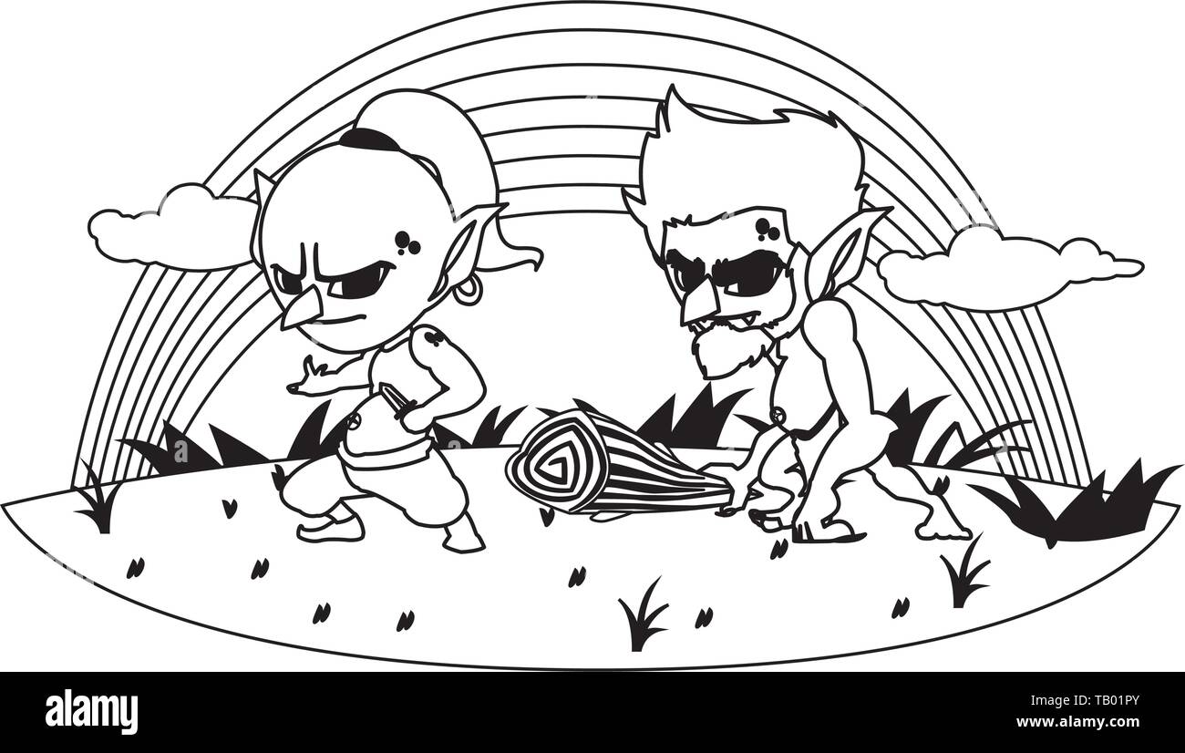 Hässliche Troll mit caveman gnome und Rainbow Vector Illustration Design Stock Vektor