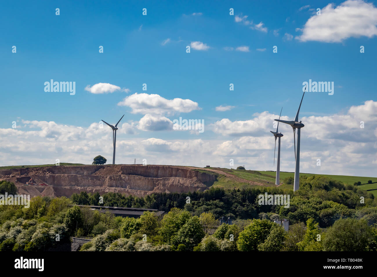Carsington Windpark Turbinen und malerischer Aussicht liegt nördlich von carsington in Derbyshire, England.DE Stockfoto
