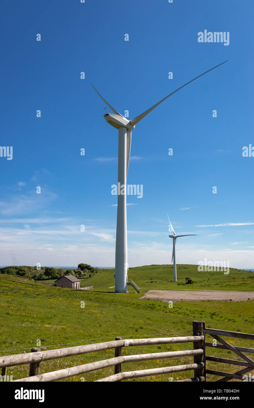 Carsington Windpark Turbinen und malerischer Aussicht liegt nördlich von carsington in Derbyshire, England.DE Stockfoto