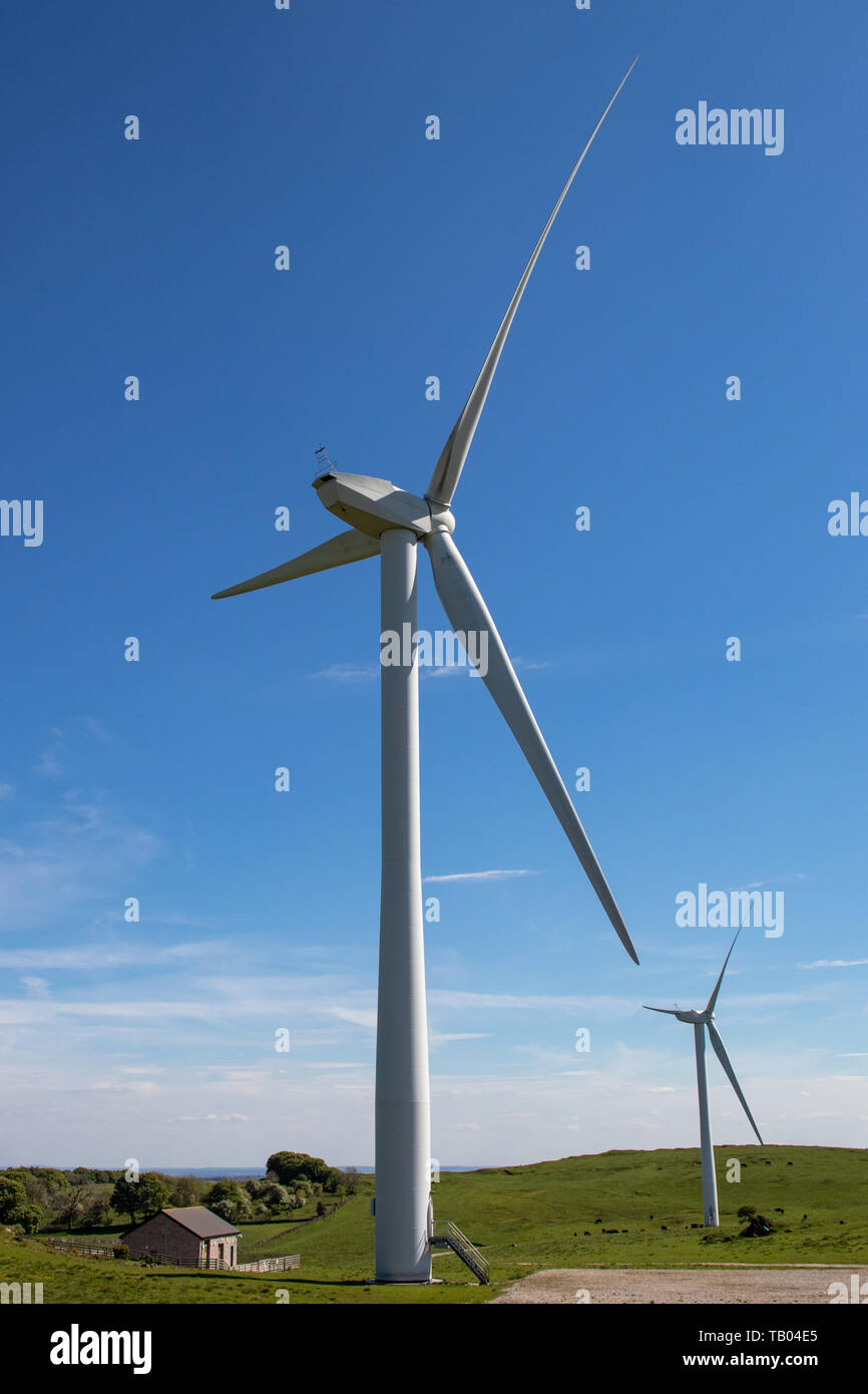 Carsington Windpark Turbinen und malerischer Aussicht liegt nördlich von carsington in Derbyshire, England.DE Stockfoto