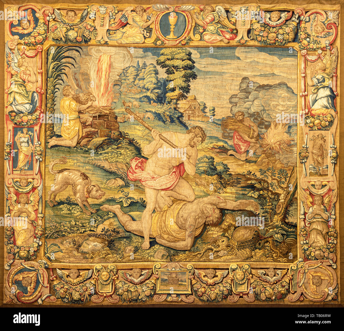 COMO, ITALIEN - 8. Mai 2015: Der Wandteppich Töten von Abel in der Kathedrale (Duomo di Conmo) von 16 Cent. Stockfoto